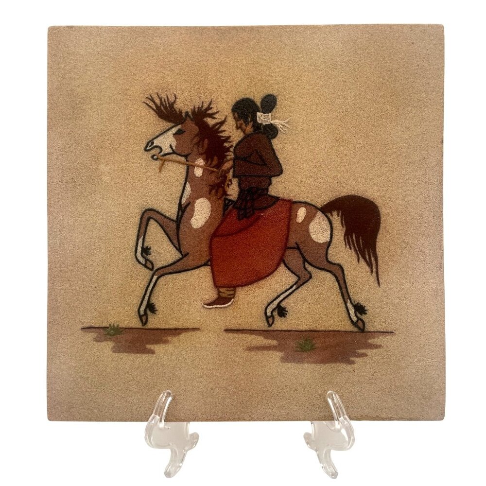 Navajo Woman On Horseback Painting By H. Wilson 12"X12"